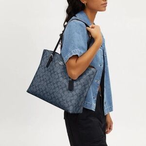 Coach Navy Signature Tote Bag